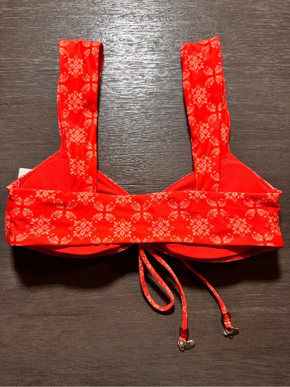 NWT Aerie Keyhole Bandeau Bikini Top Orange Flare Boho Beaded S - Picture 6 of 12
